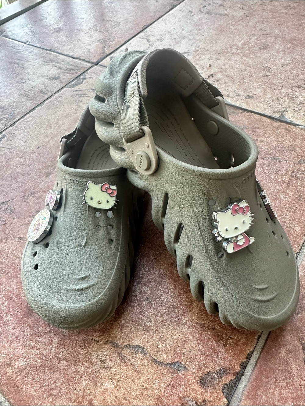 CROCS Kids Tan Clogs with Hello Kitty Charms